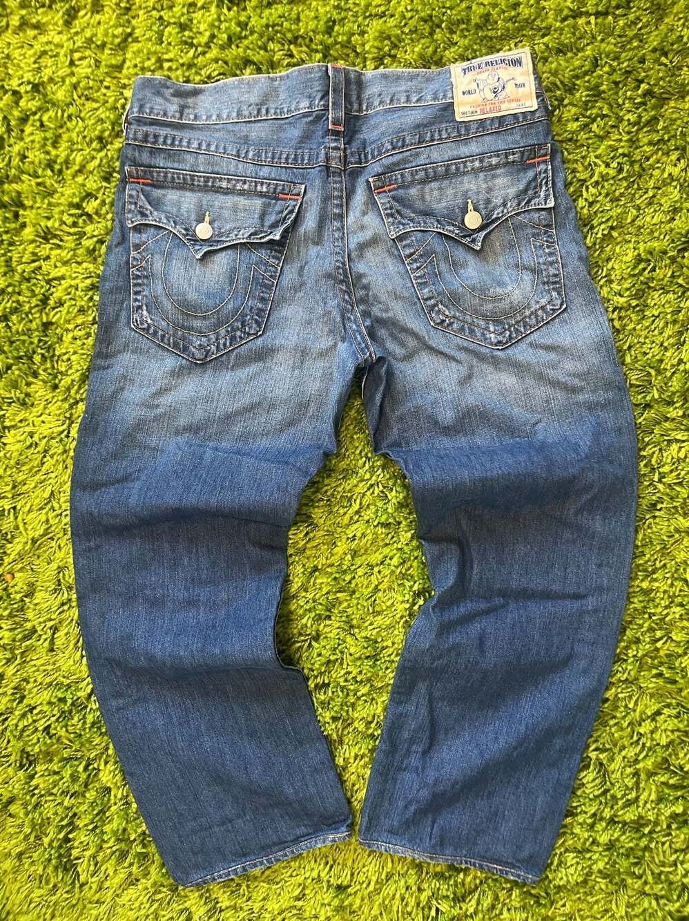 Baggy True Religion Brand Jeans Relaxed Fit Denim Pants with Flap Pockets